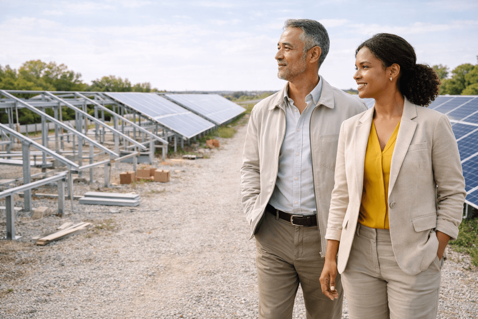 Pessoas olhando placas solares